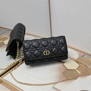 Dior Elegant Black Quilted Clutch with Gold Chain